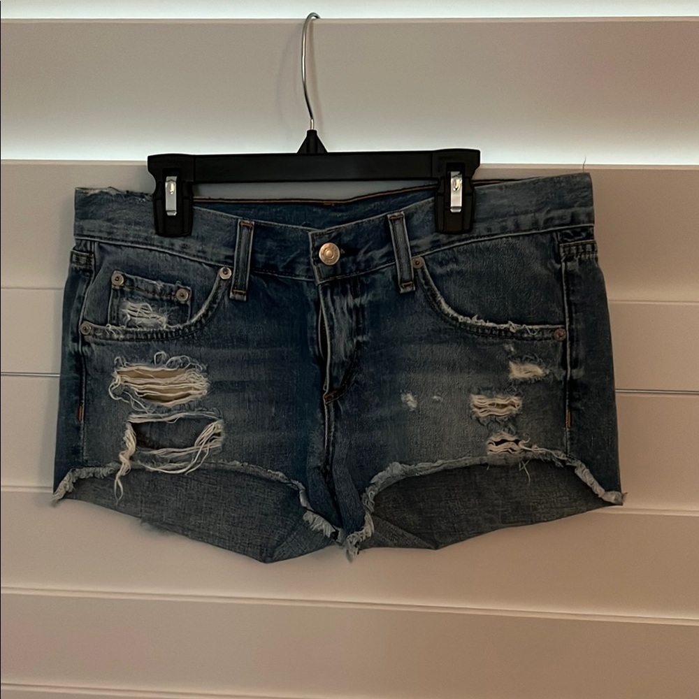 rag & bone Blue Distressed Jean Shorts